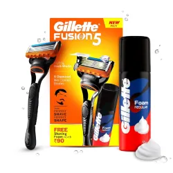 Gillette Fusion Manual Razor for Men for Perfect Shave and Perfect Beard Shape & Gillette Classic Regular Pre Shave Foam