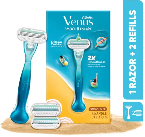 Image of Gillette Venus Smooth Combo pack | Razor plus 2 refills | Aloe vera smooth, Women