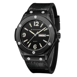Giordano Analog Watch for Men with Leather Band, Day-Date Function and Quartz Movement