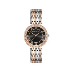 Giordano Eleganza Collection Round Analog Watch for Women, Diamond-Set with Metal Strap Ladies Water Resistant Wrist Watch - A2083