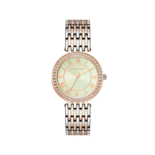 Image of Giordano Eleganza Collection Round Analog Watch for Women, Diamond-Set with Metal Strap Ladies Water Resistant Wrist Wat