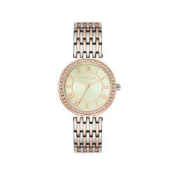 Giordano Eleganza Collection Round Analog Watch for Women, Diamond-Set with Metal Strap Ladies Water Resistant Wrist Wat