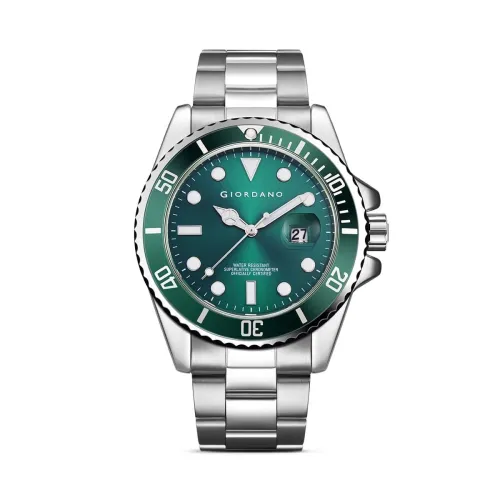 Image of Giordano Resolute Men’s Analog Watch – Green Dial, Steel Strap