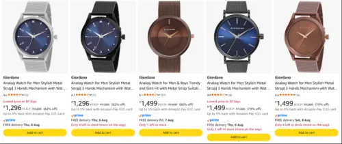 Image of Giordano men's Watch upto 82% Discount