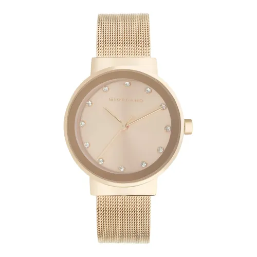 Image of Giordano Analog Watch for Women with Rose Gold Case, Crystal Studded Dial and Classy Metal Mesh Band, Ladies Wrist Watch