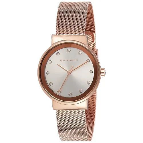 Image of Giordano Analog Watch for Women with Rose Gold Case, Crystal Studded Dial and Classy Metal Mesh Band, Ladies Wrist Watch