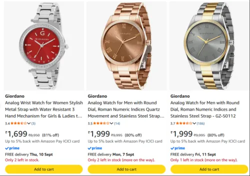 Image of Giordano Wrist Watch Minimum 80% Discount