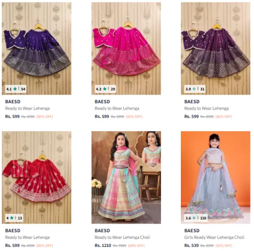 Image of Girls Lehenga Choli @ Minimum 80% Discount