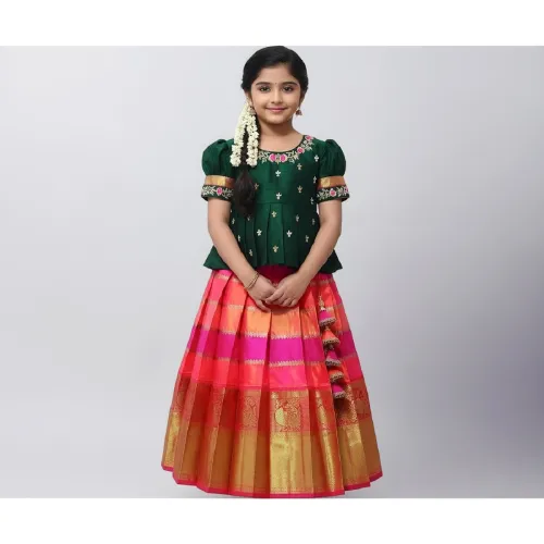 Image of White Button Girls Silk Blend Readymade Lehenga choli