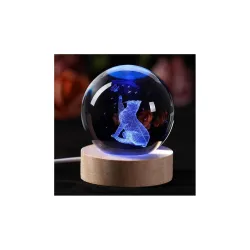 GITGRNTH 16 Color 3D Crystal Ball Lamp - Cat Night Light, Cat Ligth Ball, Laser Engraving Crystal Ball Light Lamp with U