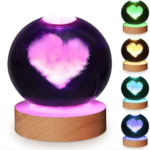 Image of GITGRNTH 3D Crystal Ball Lamp with 16 Colors Changing LED Wooden Bas