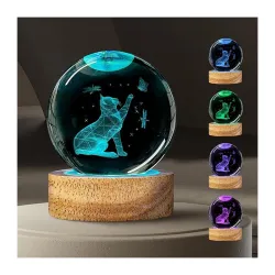 GITGRNTH 3D Crystal Ball Lamp with 16 Colors Changing LED Wooden Base