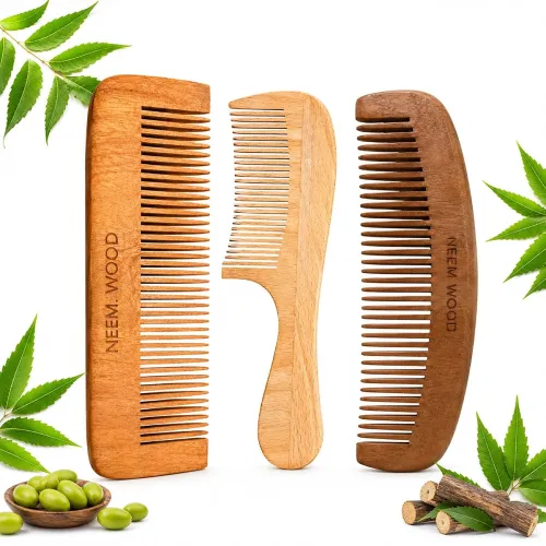 Image of GITGRNTH Neem Wood Hair Comb Combo Pack of 3 