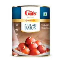 Gits Open & Eat Gulab Jamun Tin, 16 Pieces per Can, Mouth-Watering Indian Mithai, 1Kg