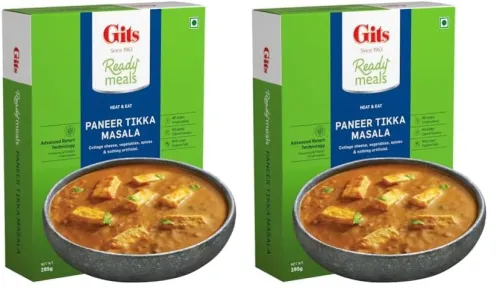 Image of Gits Ready to Eat Paneer Tikka Masala, Pure Veg, Heat and Eat Spicy Curry, Microwaveable, 285g (Pack of 2)