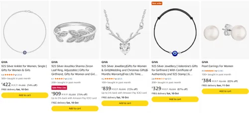 Image of GIVA 925 Silver Jewellery at minimum 70% Discount 