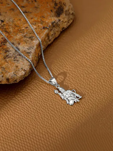 Image of GIVA Silver Anjaneya Pendant With Box Chain For Him Rhodium Silver Pendant
