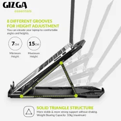 GIZGA Essentials Laptop Stand Riser for 12 to 15.6 Inch Laptop, MacBook, Tablet| Ergonomic Height/Angle Adjustable Stand with Phone Holder, Heat Dissipation, Anti-Slip Base, Portable Lightwe...