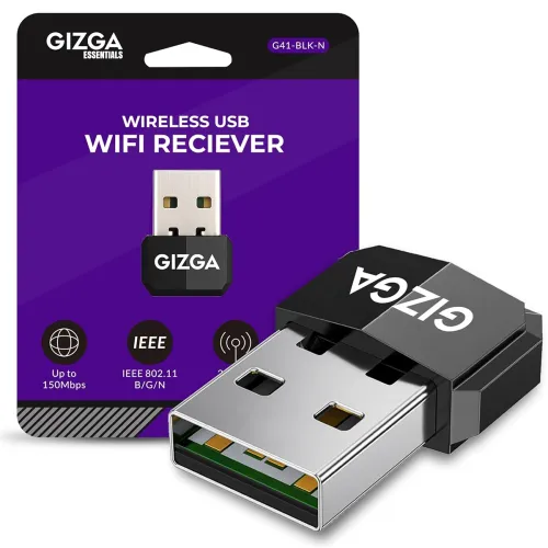 Image of Gizga Essentials USB WiFi Receiver for PC (150 Mbps, Black)