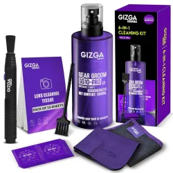 Gizga Pro Series 6-in-1 Cleaning KIT - 500ml Cleaning Spray, DSLR Lens Pen, 50-Lens Tissues, Soft Brush, 10 Wet Wipes, M