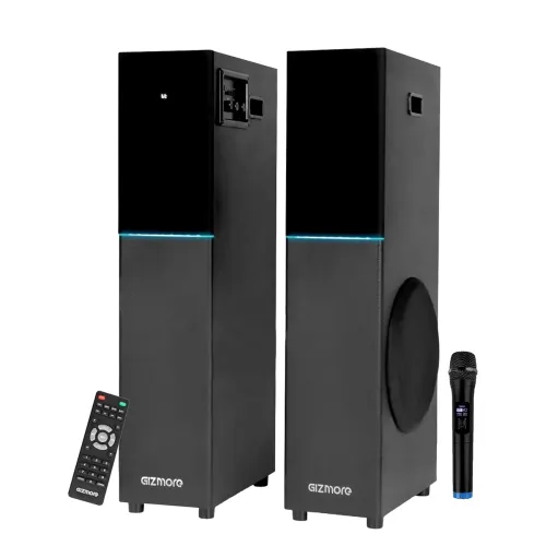 Image of GIZMORE DT11500 120W Dual Tower Wooden Speaker with UHF Wireless MIC,