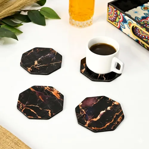 Image of GKD Wooden Coasters Set of 4 | Marble Design Glossy MDF Drink Coasters 3.5 Inch