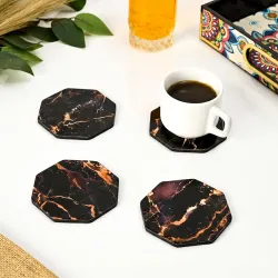 GKD Wooden Coasters Set of 4 | Marble Design Glossy MDF Drink Coasters 3.5 Inch