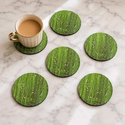 Image of GKD Wooden Green Bamboo Coaster Set 6 