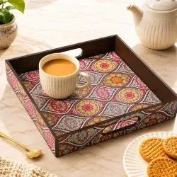 GKD Wooden Serving Tray – Royal Blue Mandala Design – 11x11 Inch MDF Tea, Coffee