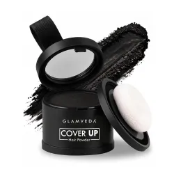 Glamveda Black Hair Cover-Up Powder, 4 g | Instant Grey Root Touch-Up & Hairline Filler for Thinning Hair, Bald Spots & Beard | Sweat-Resistant Natural Matte Finish | Built-In Mirror & Puff....