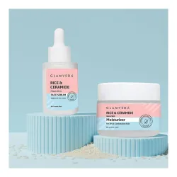 Glamveda Rice & Ceramide Face Serum & Moisturizer Combo for Dry & Sensitive Skin | Deep Hydration, Skin Barrier Repair & Nourishment | For Men & Women