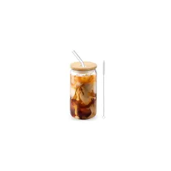 Glass Cups with Lids and Straws, 16oz Drinking Glasses, Iced Coffee Cups, Glass Tumbler with Lid, Great for Soda Boba Tea Cocktai (1 PACK)