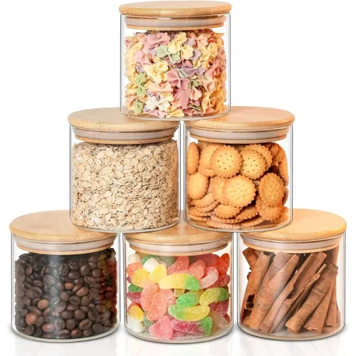 Image of Glass Food Storage Containers with Airtight Bamboo Lid, Coffee Storage Jars for Home Kitchen, Pantry Tea, Spices, Snack 