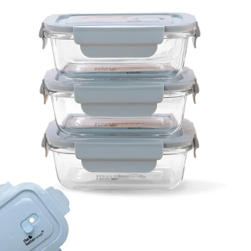 Image of The Better Home Borosilicate Glass Lunch Box Set Of 3 (410ml each)
