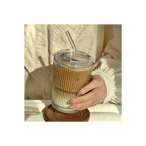 Image of Glass Mug with Bamboo Lid and Straw