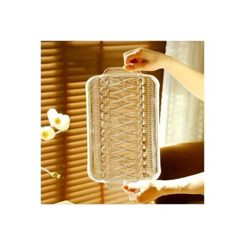 Image of Glass Serving Plate Set of 1 pcs Flower Decorative 16 inch Crystal Clear Glass Plate- Dry Fruits Sweets Chocolate Snack 