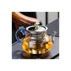 Glass Tea Pot with Stainless Steel Infuser Large Capacity Transparent Tea Kettle with Lid & Handle