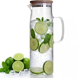 Glass Water Pitcher 1500ml with Bamboo Lid