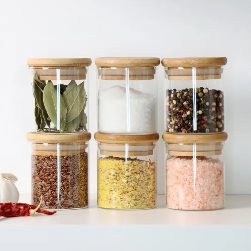 Image of Glass Food Storage Containers with Airtight Bamboo Lid, Coffee Storage Jars for Home Kitchen, Pantry Tea, Spices, Snack 