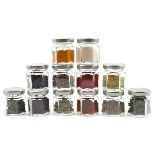 Image of Glazzure 50g Hexagonal Glass Jars with Silver Lids (Set of 12)