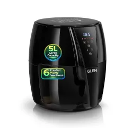 Glen Digital Air Fryer 5L, 1500W Large Airfryer with 6 Pre-Set Function, Non-Stick Basket, Auto Sleep & Shut Off, Timer 