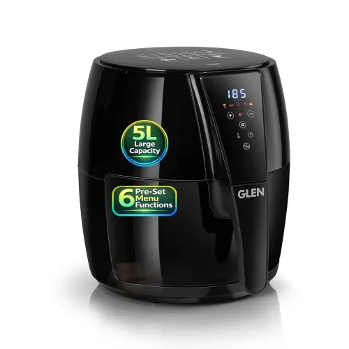 Image of Glen Digital Air Fryer 5L, 1500W Large Airfryer with 6 Pre-Set Function, Non-Stick Basket, Auto Sleep & Shut Off, Timer 