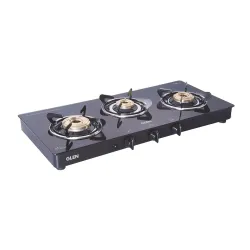 Glen Gas Stove 3 Burner Toughened Glass Top | LPG Gas Stoves with Fuel Efficient Brass Burners | ISI Certified| Fixed St