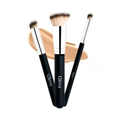 Image of Gleva 3 Pcs Foundation Concealer Brushes Set, Under Eye Mini Angled Brush, Nose Contour Brush, Small Makeup Foundation B