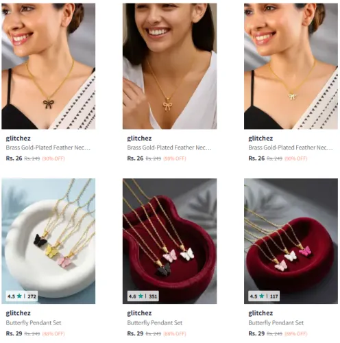 Image of glitchez Brass Gold-Plated Feather Necklace @ Starting ₹26