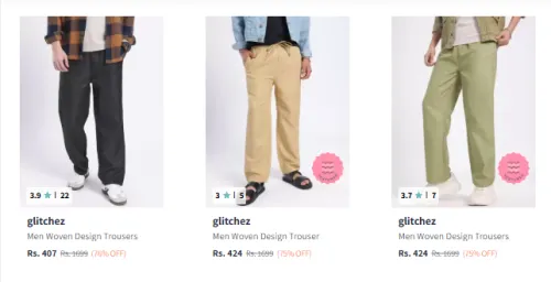 Image of Glitchez Men Fashion Trouser Minimum 70% Discount