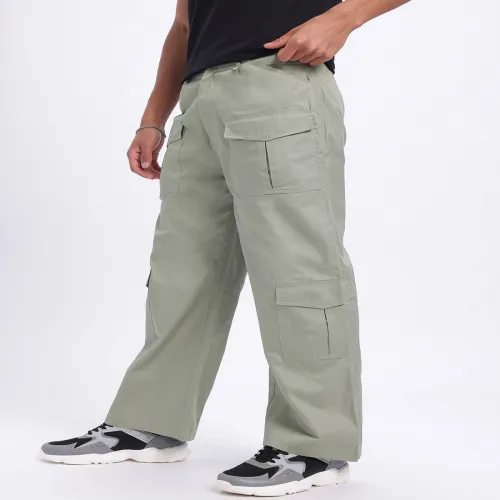 Image of glitchez Men Mid-Rise Pure Cotton Relaxed Fit Cargos
