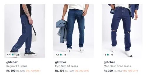 Image of glitchez Men's Jeans Starting at ₹399