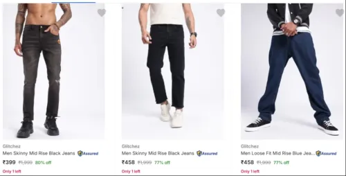 Image of Glitchez Men's Jeans Minimum @ ₹77% Discount