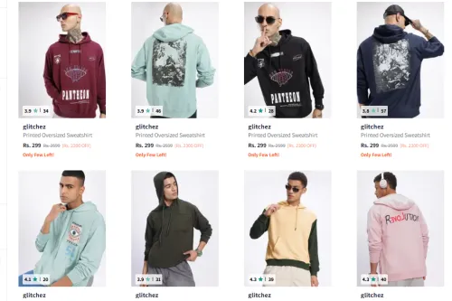 Image of glitchez Oversized Hooded Sweatshirt Starting @ ₹299